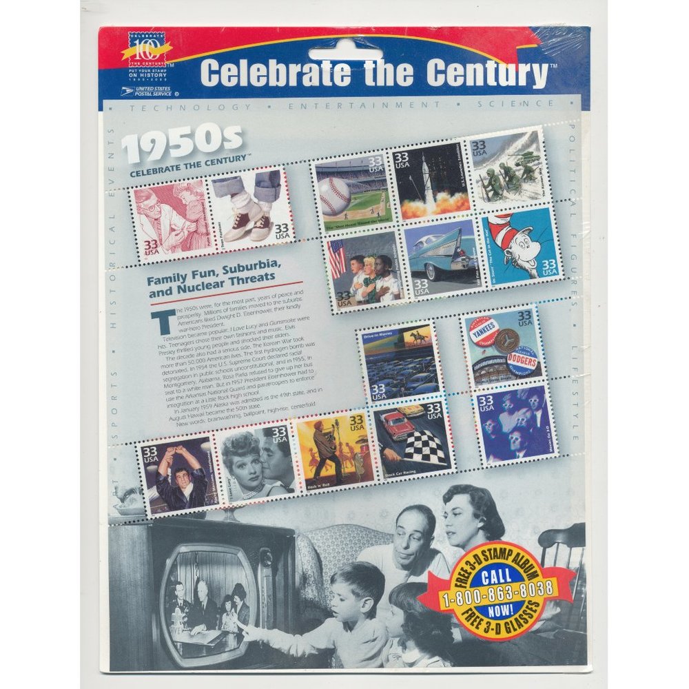 Celebrate the Century 1950s - US Postage Stamp Sheet Unopened